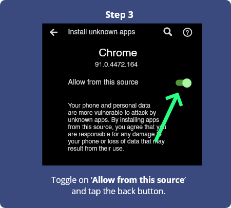 How to install RummyBo Step 3 - Toggle on 'allow frm this source' and hit the back button